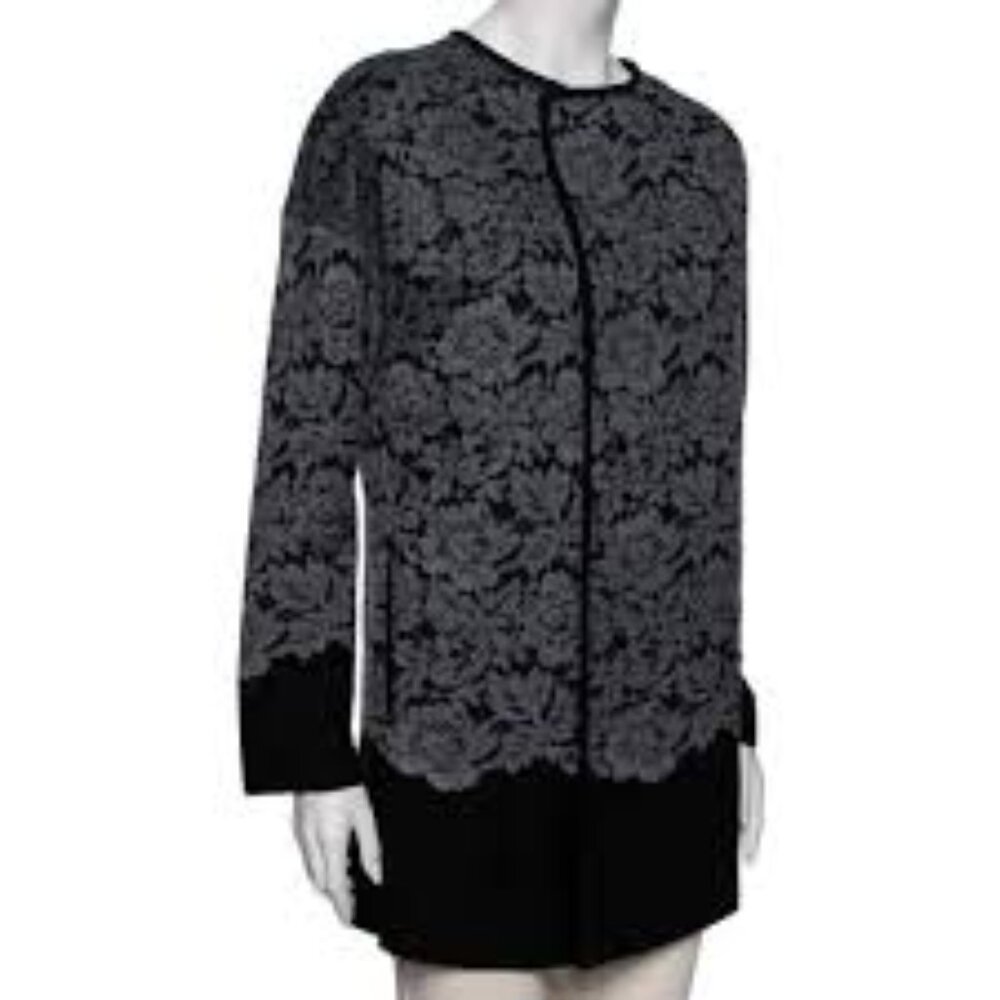 Diane von Furstenberg Jeraldine Lace Paneled Coat in Gray Merino Wool